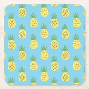 Ananas Delight: Tropische fruitprint Vierkante Kartonnen Onderzetter