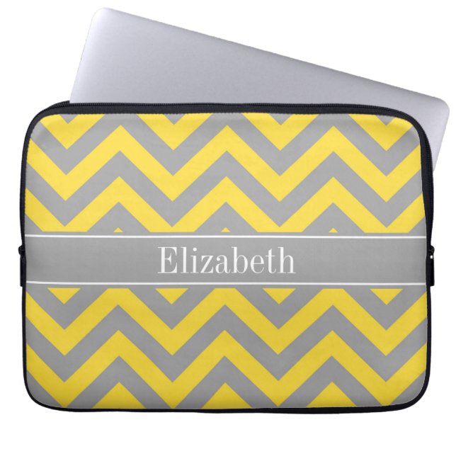 ananas Dk Gray LG Chevron Dk Gray Name Monogram Laptop Sleeve (Voorkant)