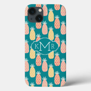 Ananas Doodle Patroon Monogram iPhone 13 Hoesje
