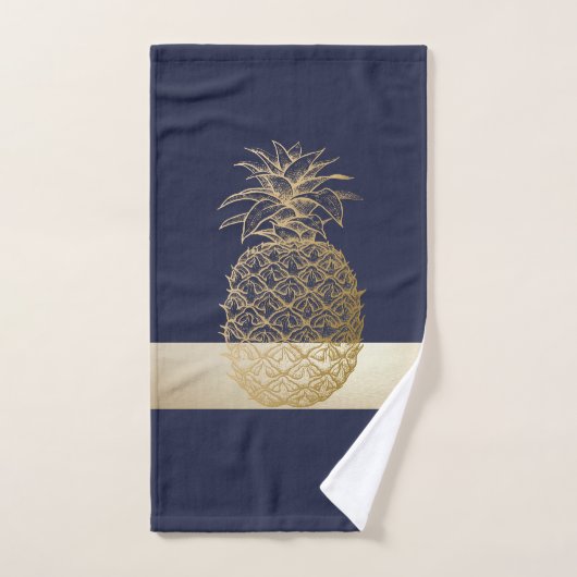 Ananas doré, rayure - Personnalisé (Serviette à main)