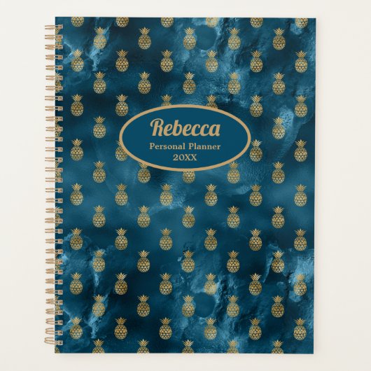 Ananas dorés modernes sarcelle bleu Personnaliser (Devant)
