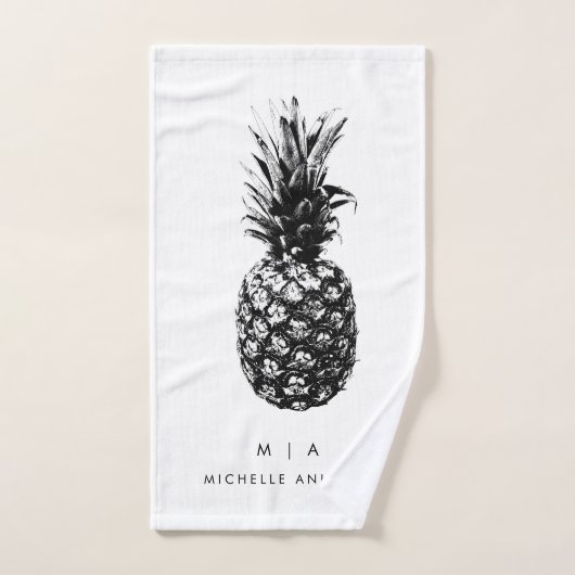 Ananas élégant | Monogramme personnalisé (Serviette à main)