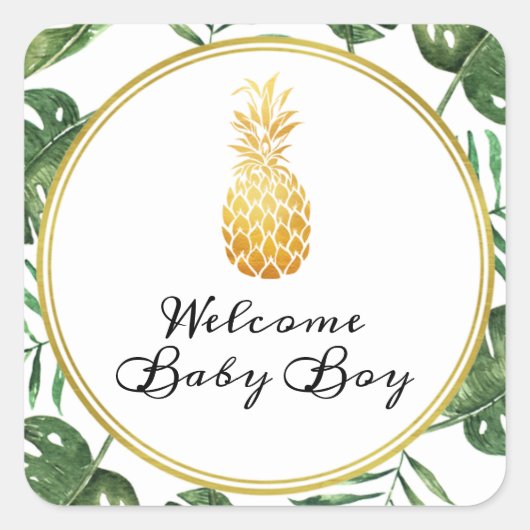 Ananas en bladeren Baby shower Sticker (Voorkant)