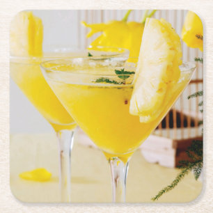 Ananas- en gember Fresca-cocktail Vierkante Kartonnen Onderzetter