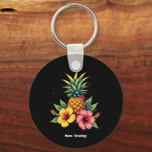 Ananas en Hibiscus Floral Hawaii Summer Beach Sleutelhanger