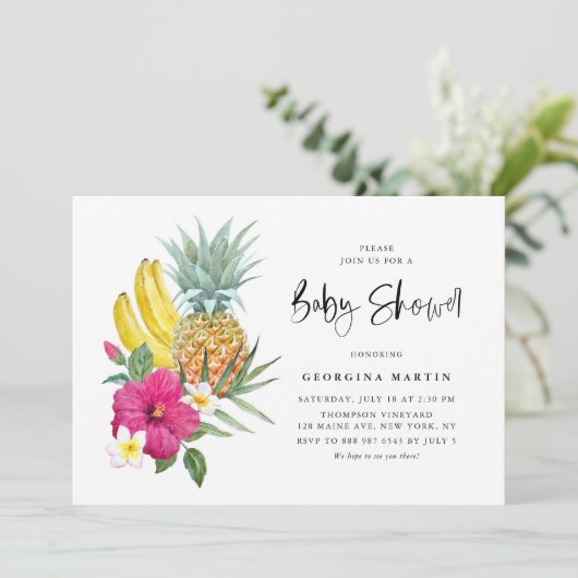 Ananas en Hibiscus Tropisch Baby shower Kaart (Staand voorkant)