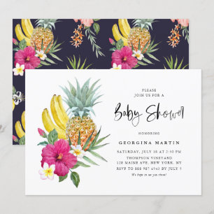 Ananas en Hibiscus Tropisch Baby shower Kaart
