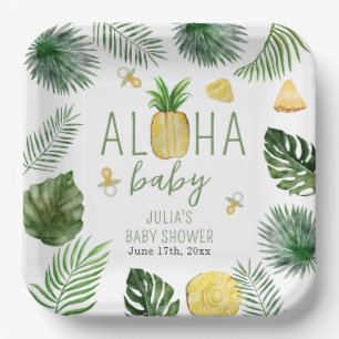 Ananas en Pacifiers Aloha Baby shower Green Papieren Bordje