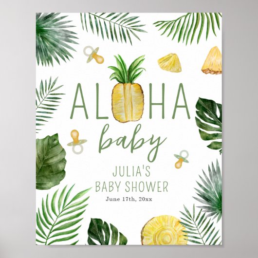 Ananas en Pacifiers Aloha Baby shower Green Poster (Voorkant)