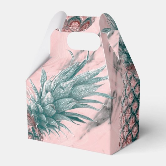 Ananas en roze marmer Moderne tropische afbeelding Bedankdoosjes (Achterkant)