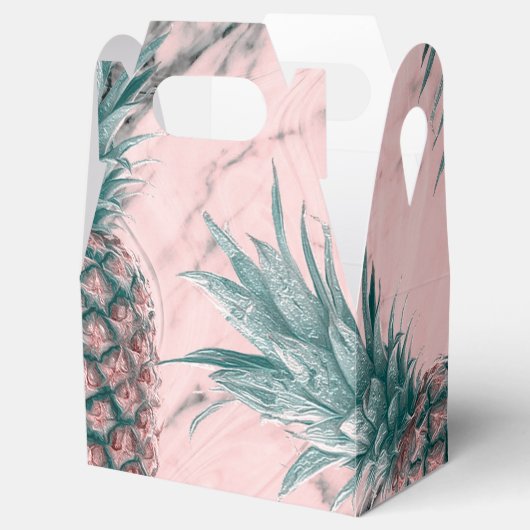 Ananas en roze marmer Moderne tropische afbeelding Bedankdoosjes (Geopend)
