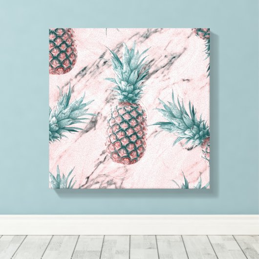 Ananas en roze marmer Moderne tropische afbeelding Canvas Afdruk (Insitu (Houten vloer))
