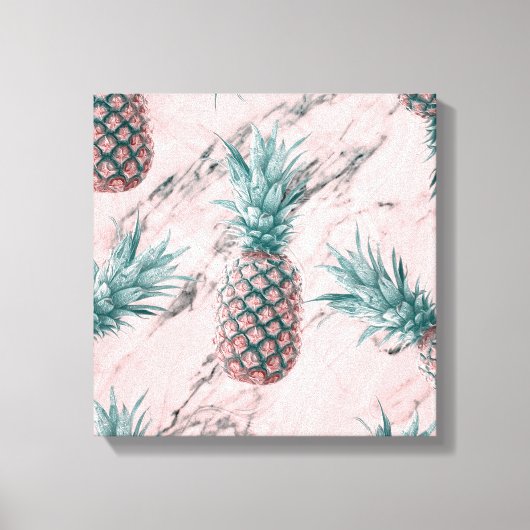 Ananas en roze marmer Moderne tropische afbeelding Canvas Afdruk (Voorkant)