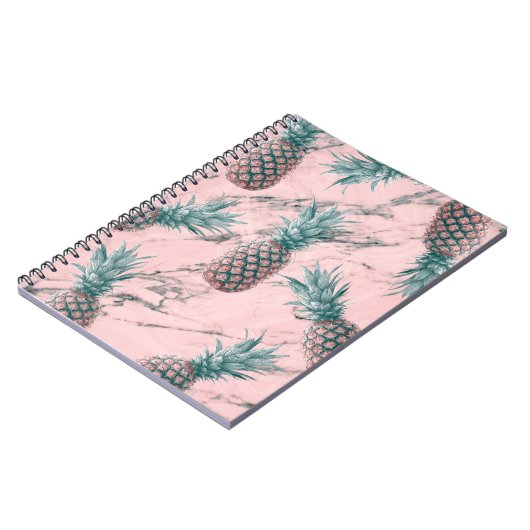 Ananas en roze marmer Moderne tropische afbeelding Notitieboek (Linkerzijde)