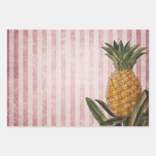  ananas- en roze strepen inpakpapier vel (Voorkant)