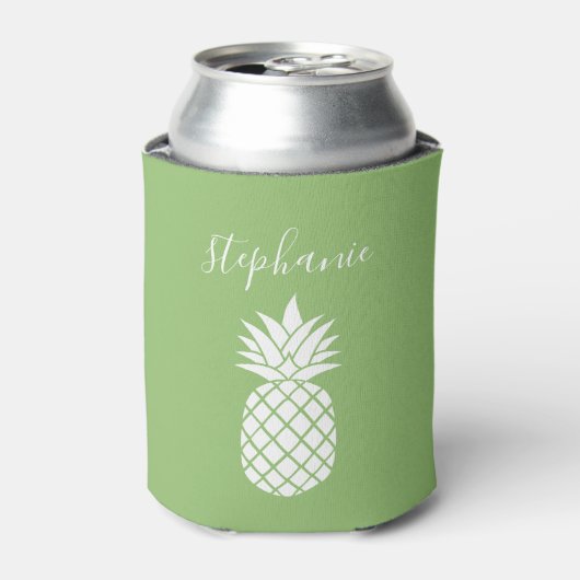 Ananas en Whimsical green handgeschreven name Blikjeskoeler (Blikje Voorkant)