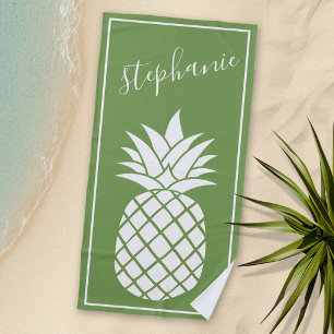 Ananas en Whimsical green handgeschreven name Strandlaken