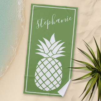Ananas en Whimsical green handgeschreven name Strandlaken