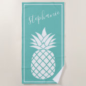 Ananas en Whimsical, handgeschreven naam Strandlaken (Voorkant)