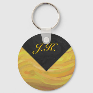 ananas en zwart monogram sleutelhanger