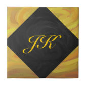 ananas en zwart monogram tegeltje (Voorkant)