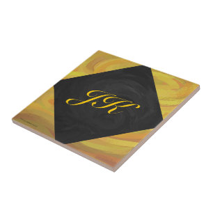 ananas en zwart monogram tegeltje