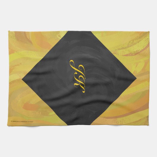 ananas en zwart monogram theedoek (Horizontaal)