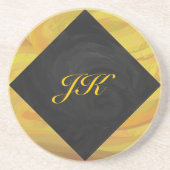 ananas en zwart monogram zandsteen onderzetter (Voorkant)