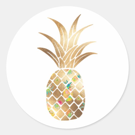 ananas, Faux Gold+Collage Ronde Sticker (Voorkant)