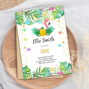 Ananas Flamingo Birthday Invitations Kaart