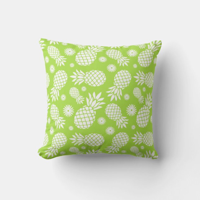 Ananas fleurs graphiques tropicale verte coussin (Recto)