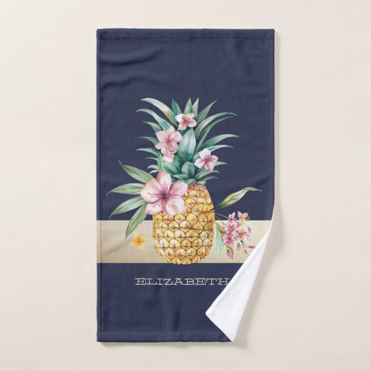 Ananas Floral, Rayure (Serviette à main)