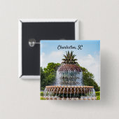 Ananas fontein Charleston, SC Vierkante Button 5,1 Cm (Voorkant /achterkant)