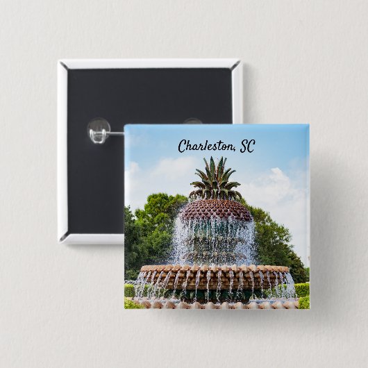 Ananas fontein Charleston, SC Vierkante Button 5,1 Cm (Voorkant /achterkant)