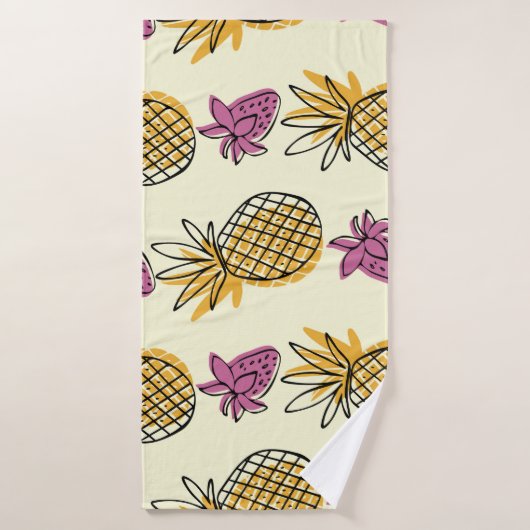 Ananas, fraise design textile vintage. (Serviette de bain)