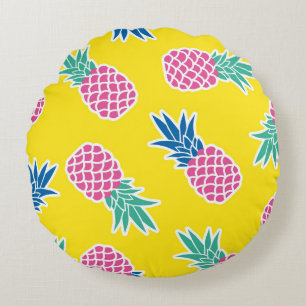 Ananas Frenzy: Heldere Cartoon . Rond Kussen