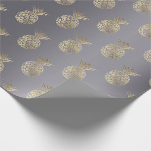 Ananas Fruit Faux Gold Tropic Zomer grijs Cadeaupapier