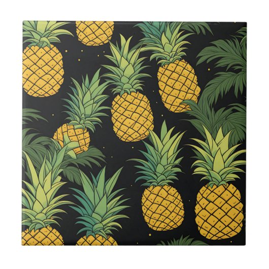 Ananas Fruit Zwart Tegeltje (Voorkant)