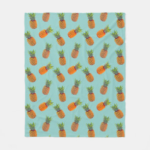 Ananas Fruits op Blauwgroen Fleece Deken