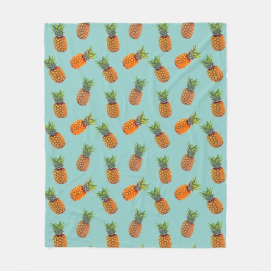 Ananas Fruits op Blauwgroen Fleece Deken (Voorkant)