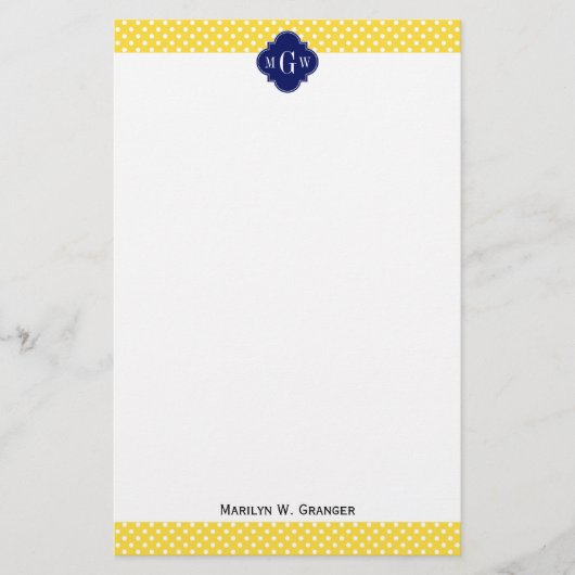 Ananas Geel Wht Stippen Navy Blauw Quatrefoil 3I Briefpapier (Voorkant)