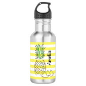 Ananas gele strepen zomer gepersonaliseerd waterfles (Voorkant)