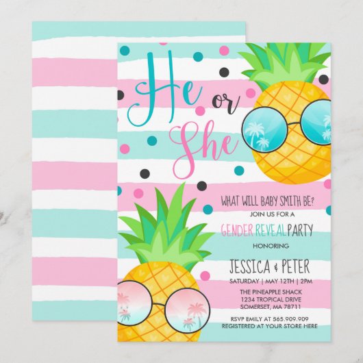 Ananas Geslacht Onthulling Uitnodiging Hawaiian On (Voorkant / Achterkant)