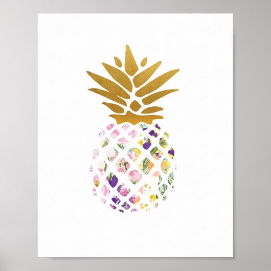 Ananas - goud - bloem poster (Voorkant)
