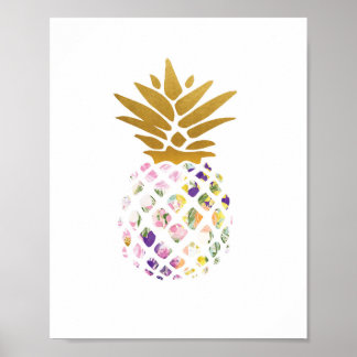 Ananas - goud - bloemig poster