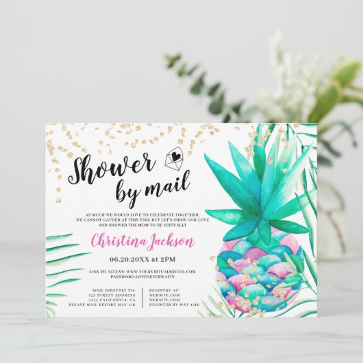 Ananas gouden glitter waterverf douche per post kaart (Staand voorkant)