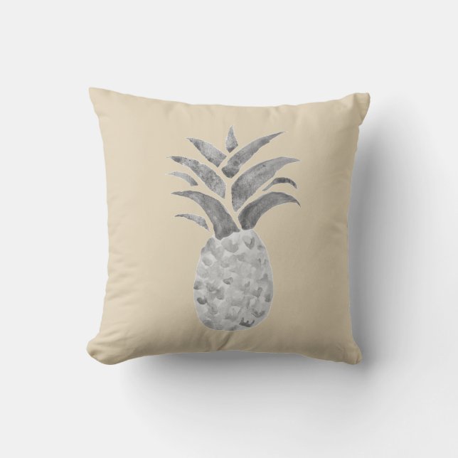 Ananas grijs koloniale Waterverf schilderij kussen (Voorkant)