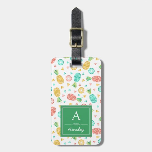 ananas | Groen monogram Bagagelabel (Voorkant verticaal)