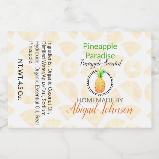 Ananas Handgemaakte zelfgemaakte zeep | Scrub-labe Voedselcontainer Etiket (Enkel label)