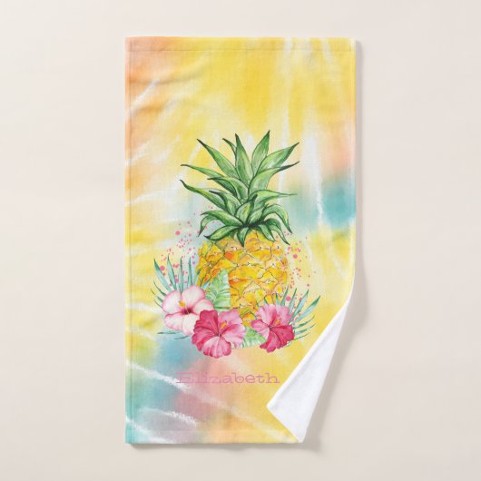 Ananas, Hibiscus aquarelle Rainbow Tie Dye (Serviette à main)